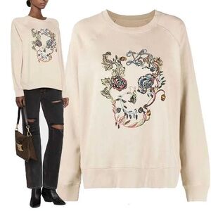 ZADIG & VOLTAIRE M skull floral embroidered pull over crew neck sweatshirt